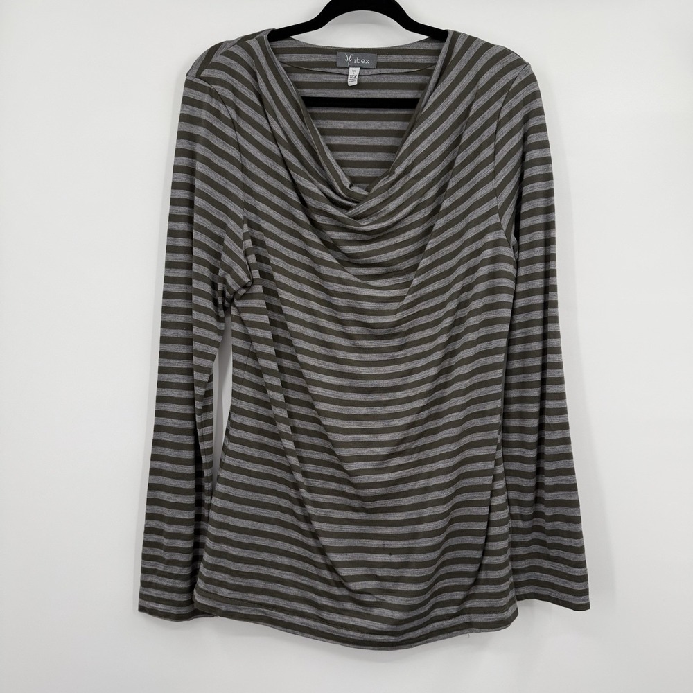 Ibex Top Shirt Womens Large‎ Grey Striped Merino Wool Scoop Neck Casual Outdoor